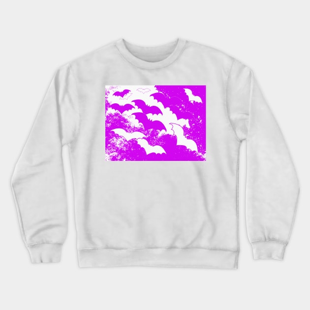 White Bats In Flight Pink Crewneck Sweatshirt by BlakCircleGirl